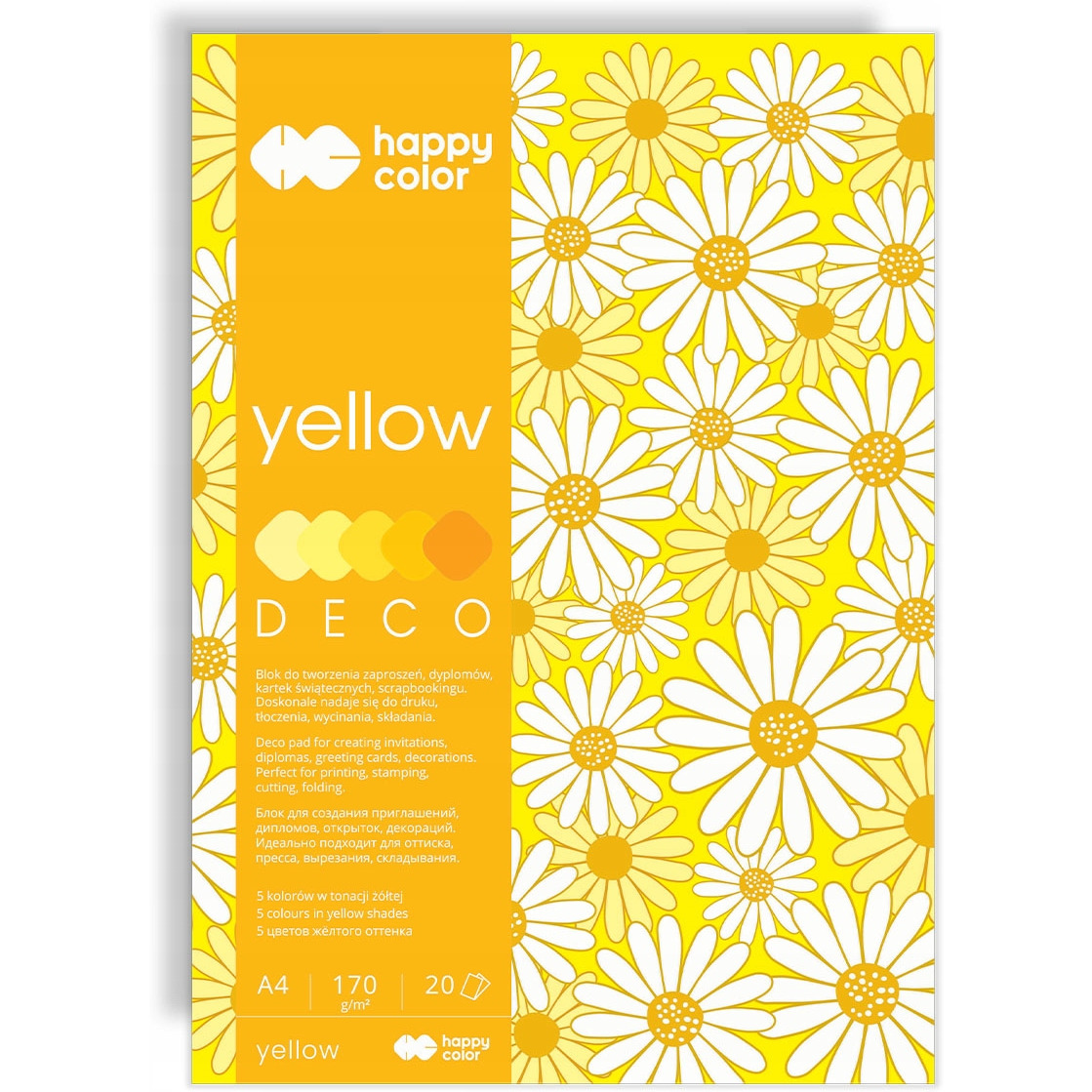 Blok DECO YELLOW HAPPY COLOR A4 20ark.170g 5 kolorów HA 3717 2030-012